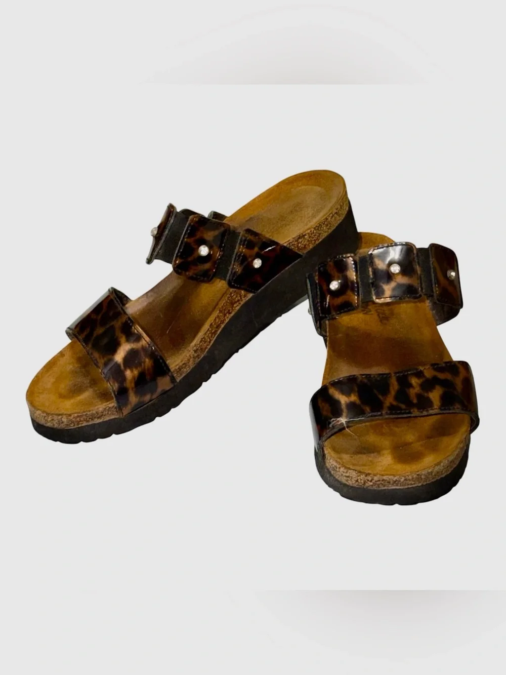Rare Vintage Birkenstock Animal Print Patent Rhinestone Elastic Comfort Sandals